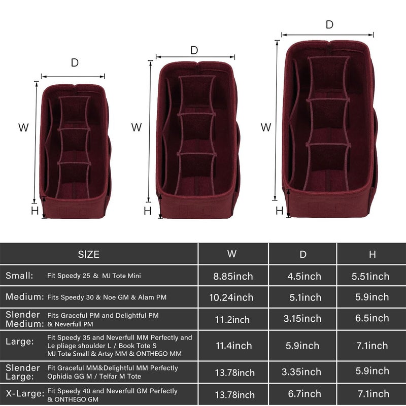 ZTUJO Purse Organizer Insert, Felt Bag Organizer For Handbag Purse Organizer,13 Colors, 6 Size (Medium, Wine Red) - Image 2